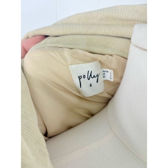 Princess Polly Beige Corduroy Cropped Puffer Jacket Size 0 Zip Front Coat - Picture 12 of 12